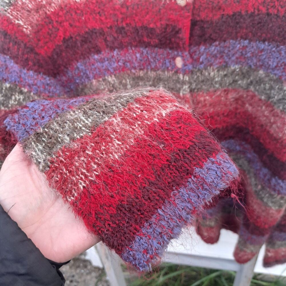 Christopher & Banks Striped Fuzzy Cardigan Sweater Womens Large Mohair Blend Red - Picture 4 of 9